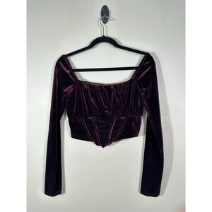 Mixed Threads Top Womens Medium Purple Velvet Corset Whimsigoth Long Sleeve Y2K